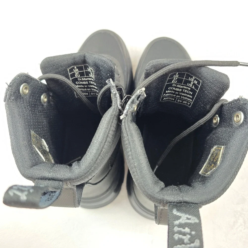 Dr Martens Combs‎ Tech Black Leather Nylon Combat Boots Mens 5 Womens 6